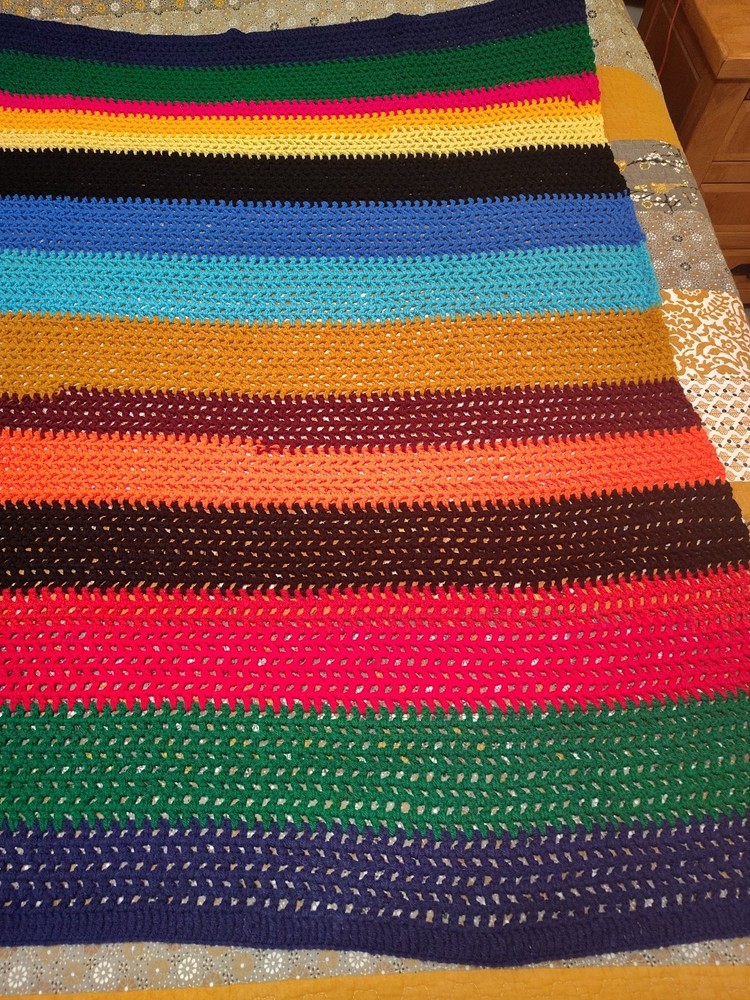Handmade Crochet Afghan/Lap Throw 46" x 56" Stitched Rainbow