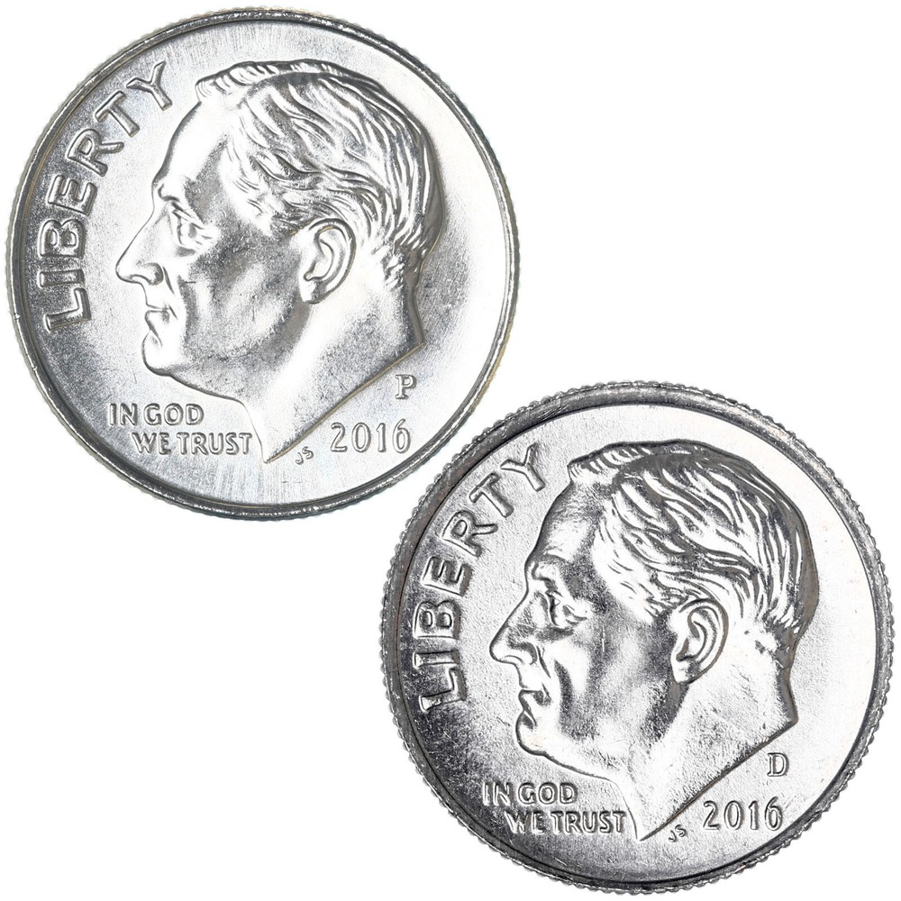 2016 P D Roosevelt Dime BU 2 Coin Year Set