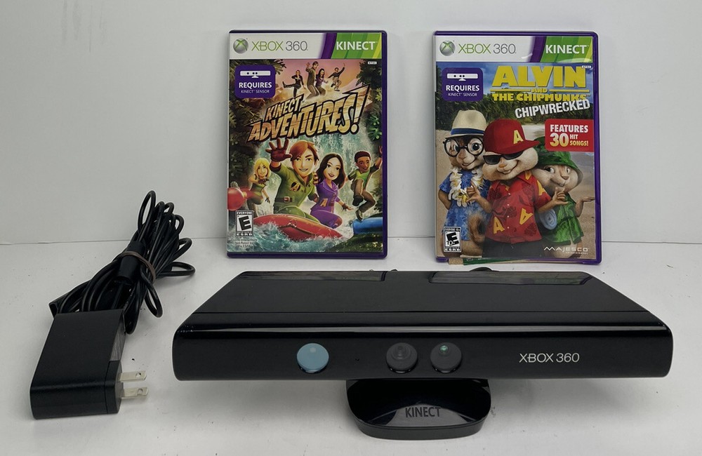 Microsoft 1414 Xbox 360 Kinect Sensor Bar Model 1414 & Two Games TESTED