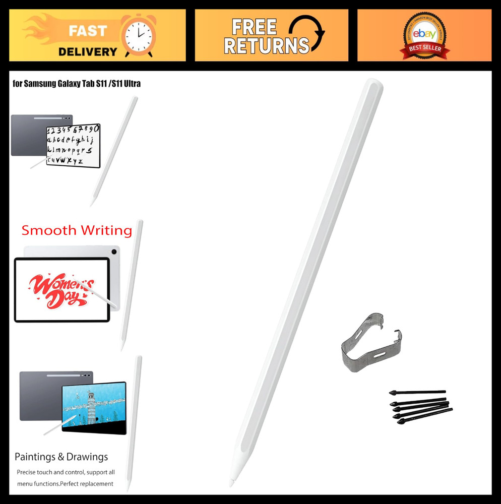 Stylus Pen Replacement for Galaxy Tab S11 Ultra - No Bluetooth + 5 Tips (White)
