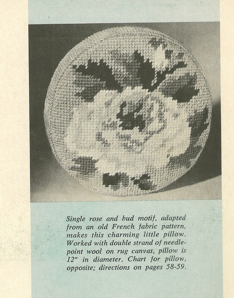 White Rose Round Pillow Needlepoint PATTERN CHART ONLY Magazine pages