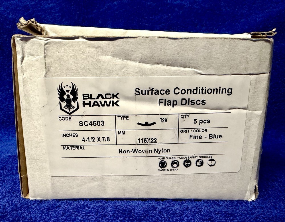 5 Pack - 4-1/2" x 7/8" Black Hawk Surface Conditioning Flap Discs, Blue - Fine