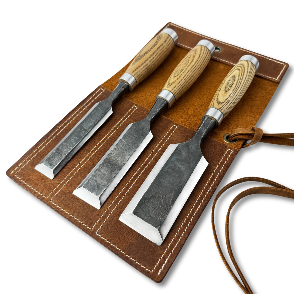 Timber Frame Chisel Set 3 pcs. Sharp Blades. Woodworking Forged Chisels.
