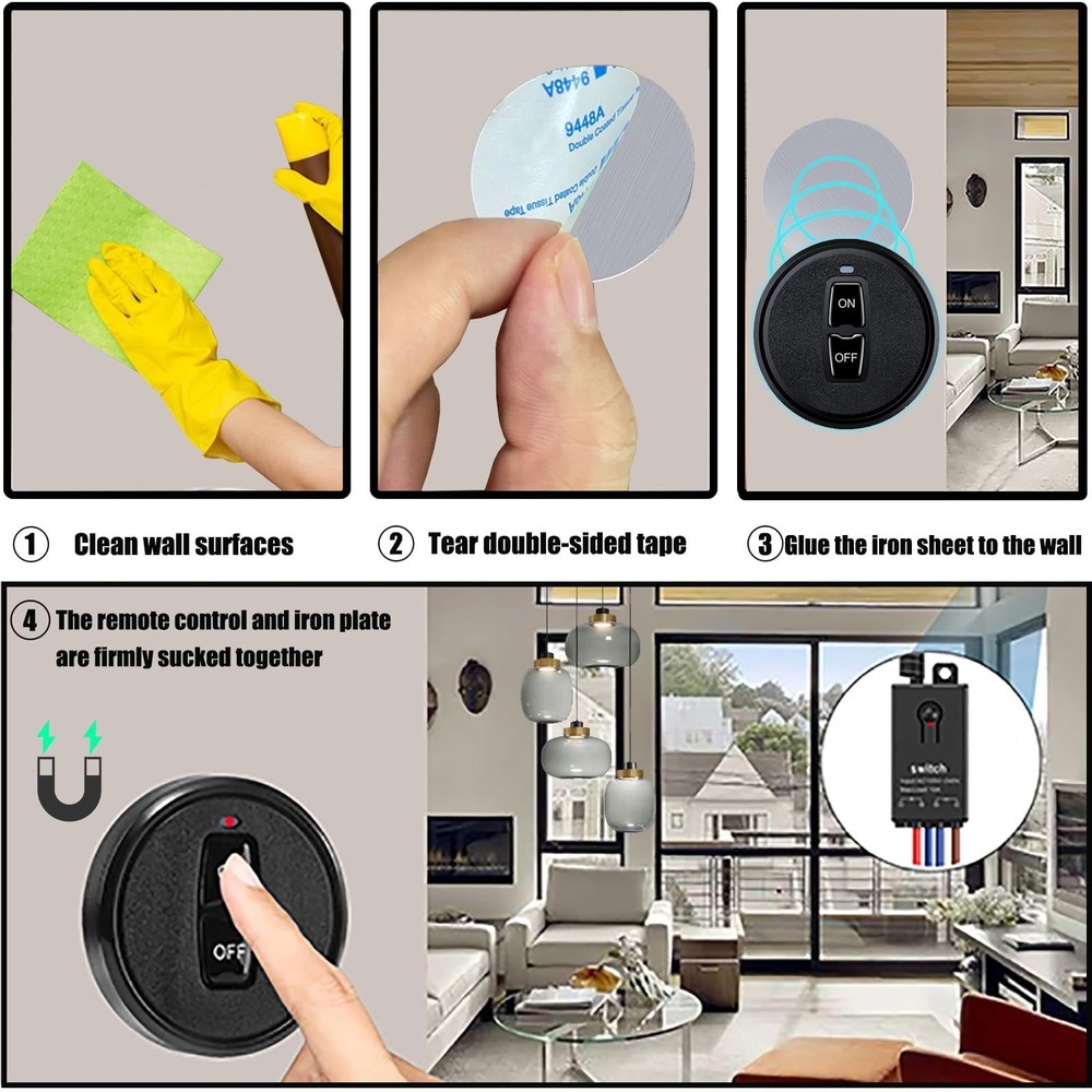 Mini Wireless Light Switch and Receiver kit, No Wiring Mini Remote Switch, No...
