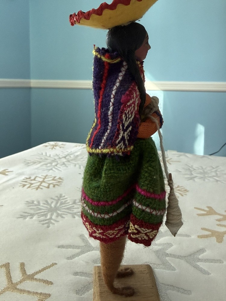 Vintage Peruvian Folk Art Doll, Handmade 8” Tall