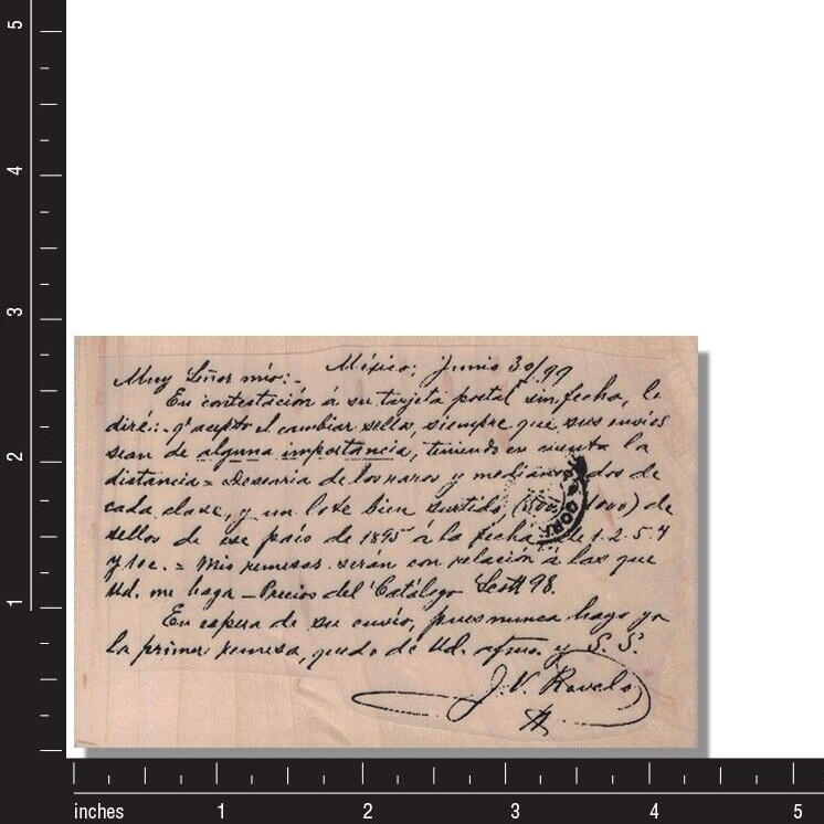 SPANISH SCRIPT Rubber Stamp, Writing Words Collage Postage Mark Mixed Media Art