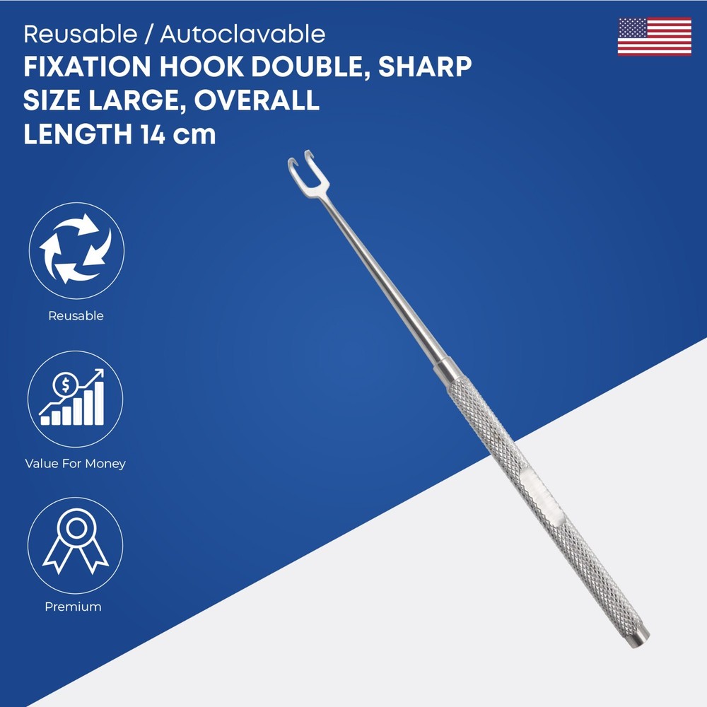 Skin Hook Double Sharp Large 14 cm Fixation Hook  Surgical Instruments