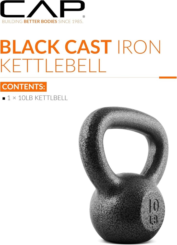 CAP Barbell Black Cast Iron Kettlebell Single Kettlebell, 10 LBS - Single , NEW