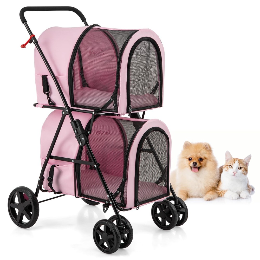 Double Dog Stroller, Foldable Pet Stroller for 2 Dogs & Cats Small Medium Siz...