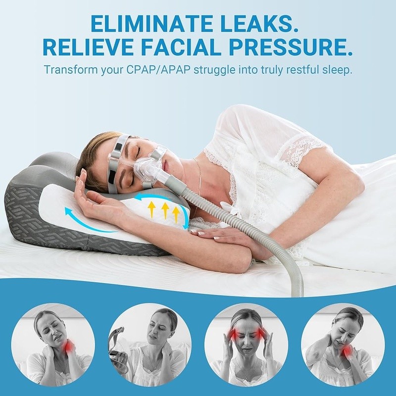 CPAP Neck Pillow Ergonomic Memory Foam Adjustable Height Side Sleepers Support