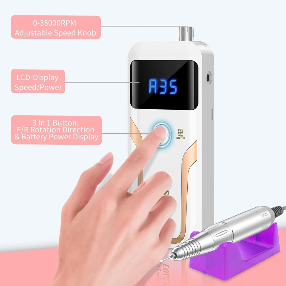 Cordless Professional Nail Drill Machine - 9 Hours Runtime with Easy Operation