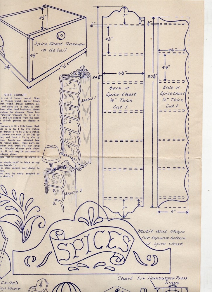 VTG 1950s DIY WOODWORKING HOBBYCRAFT BLUEPRINTS PATTERNS, 4 PAGES