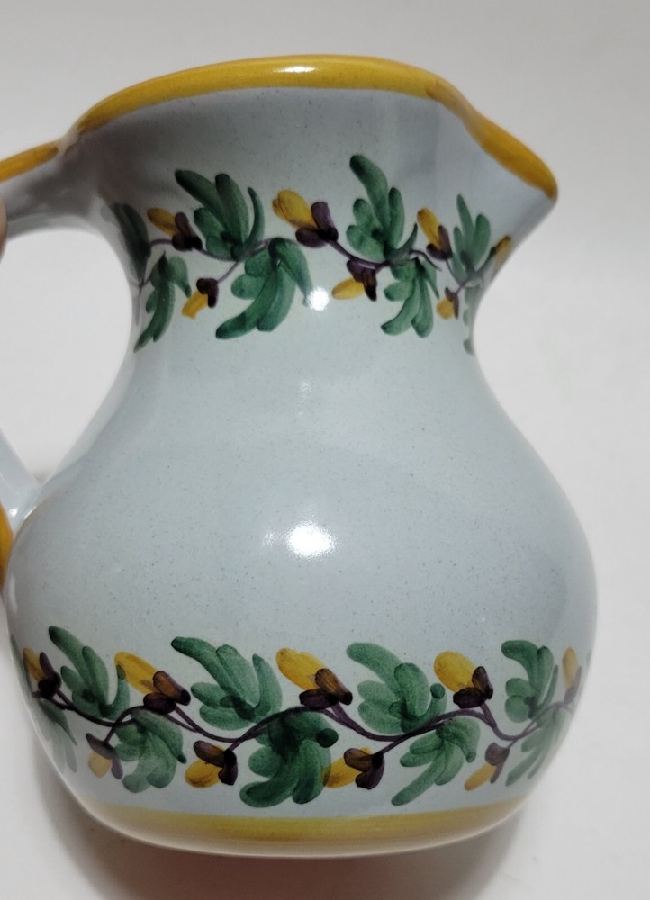 Signed Floral Hand Painted Ceramic Pitcher