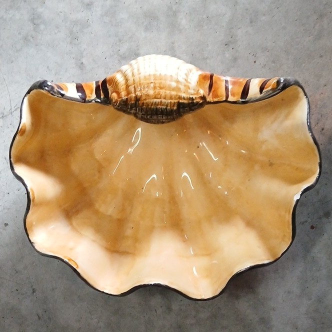 Fitz & Floyd Shell-Shaped Ceramic Candy Dish Beige Brown Decorative Glossy