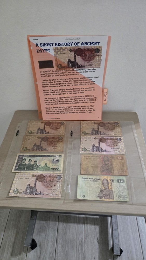 Egypt Egypt Banknotes Lot 8 Pcs Various Denominations Currency Notes Collection