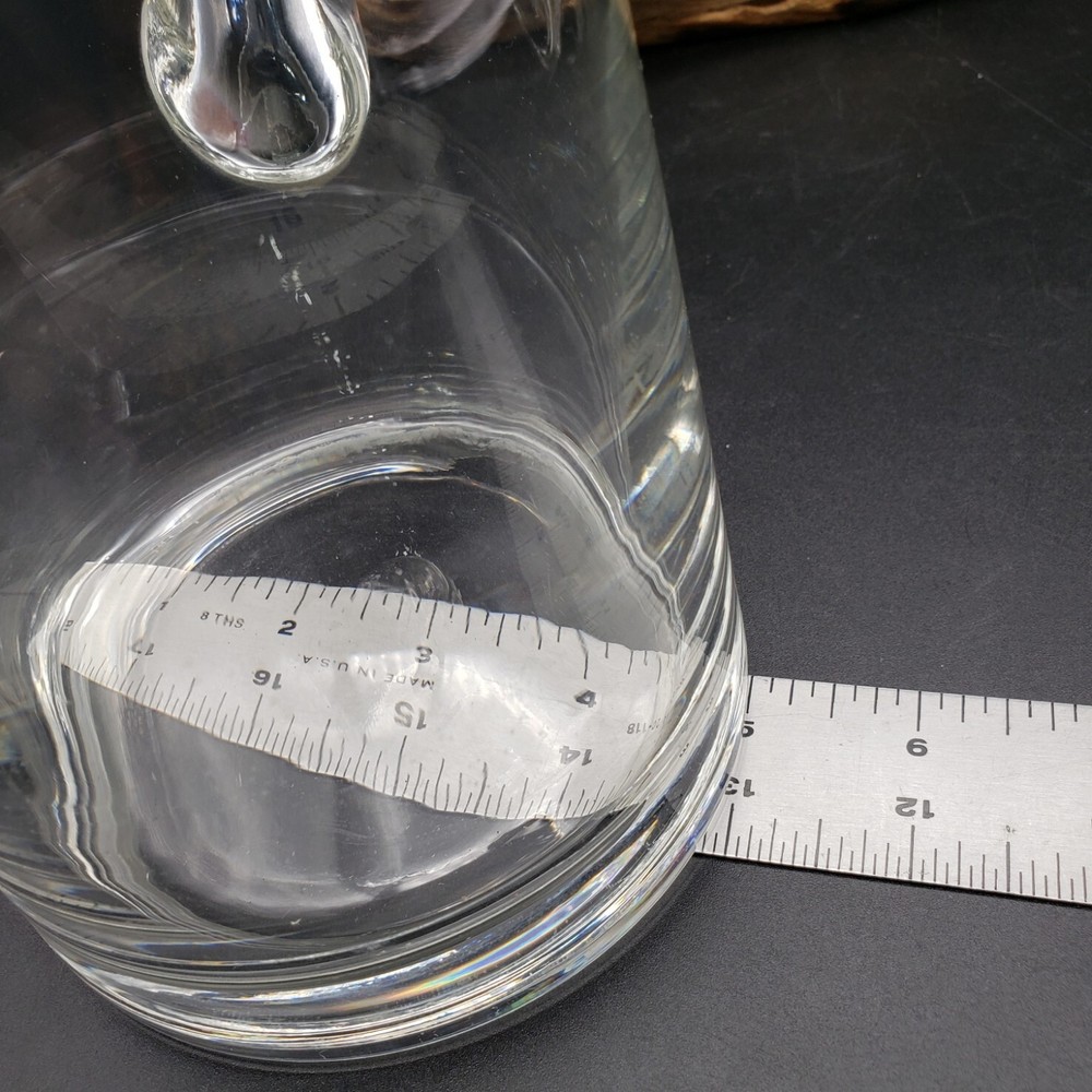 Monogram B Clear Glass Pitcher 9" 56 oz Hand Blown Style Applied Handle Barware