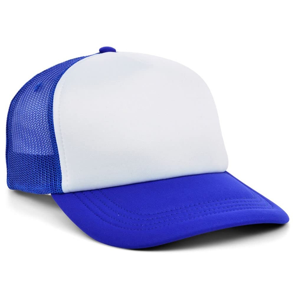 Lids Blank Basic Foam Trucker Adjustable Snapback Hat One Size White/Royal Blue