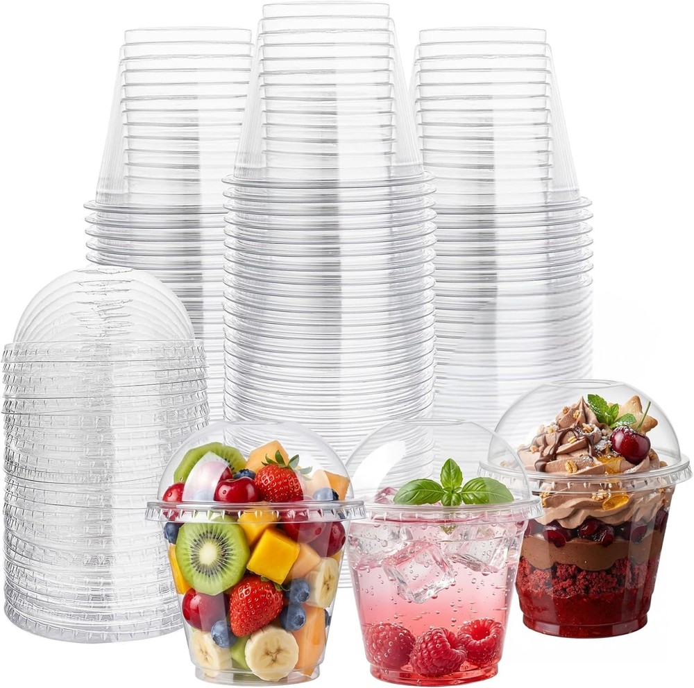 Clear Plastic Cups with Dome Lids, Dert Cups with Lids,