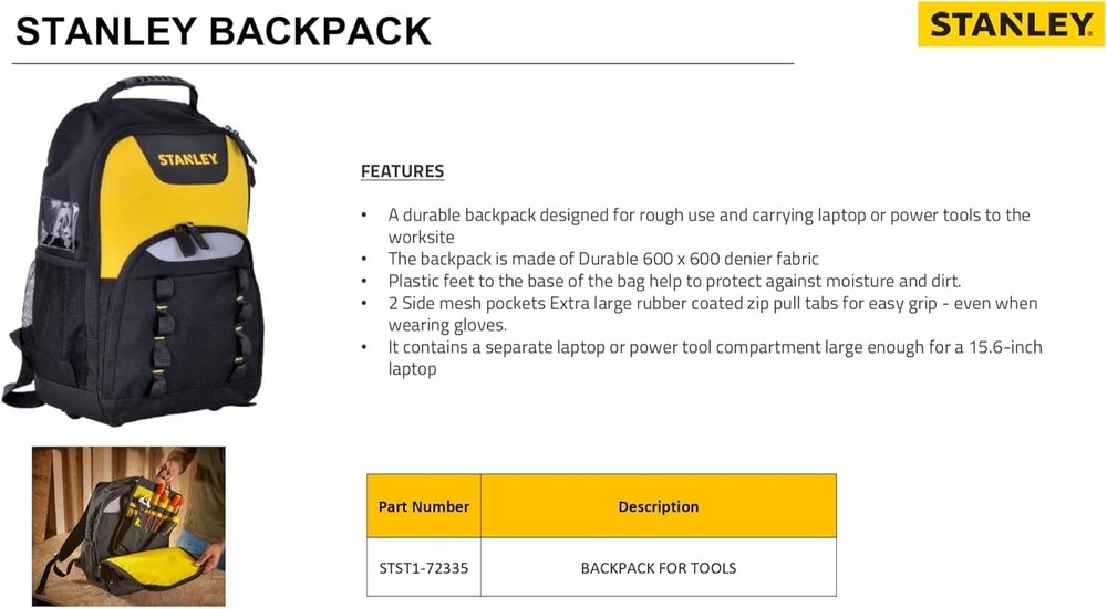 Stanley Tools Tool Bag Backpack 1-72-335