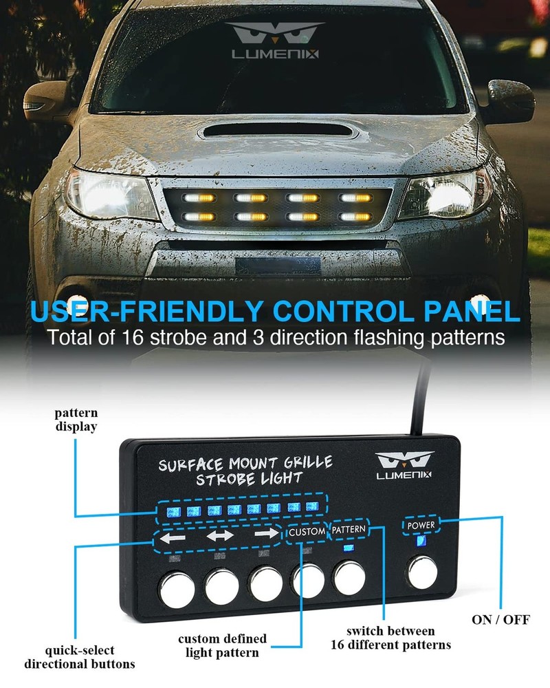 LUMENIX Amber LED Surface Mount Strobe Flashing Lights Kit w/Control Box, 8PC...