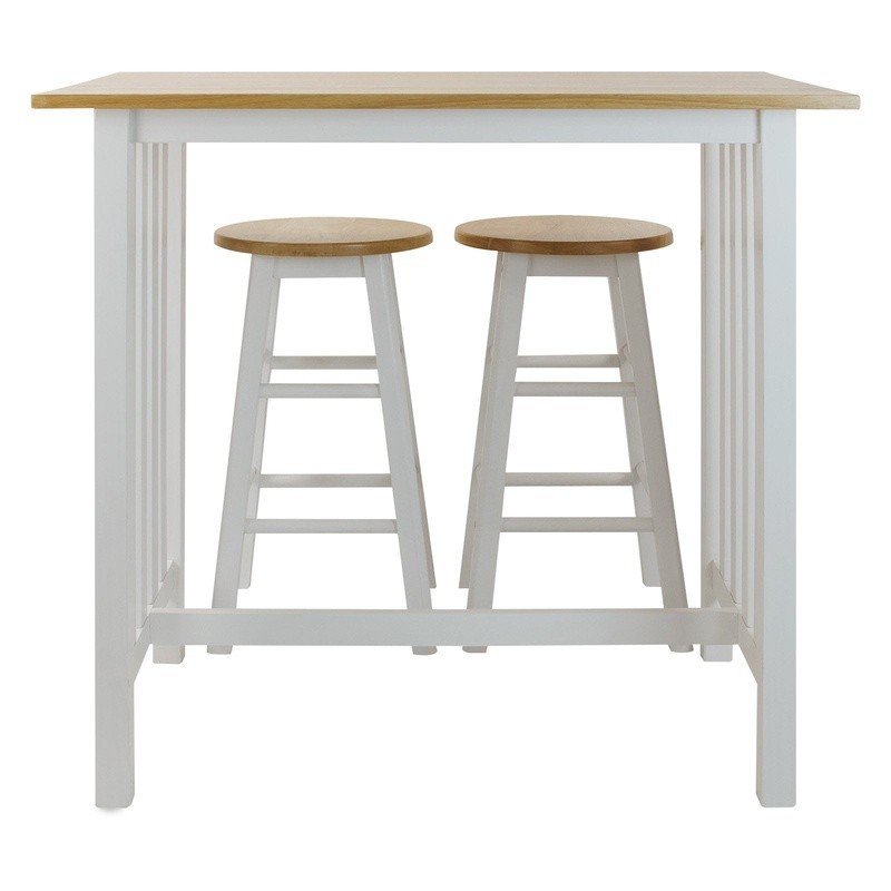 3 Piece Solid Wood Breakfast Cart Set W/ Pub Table & Stools Small Spaces New