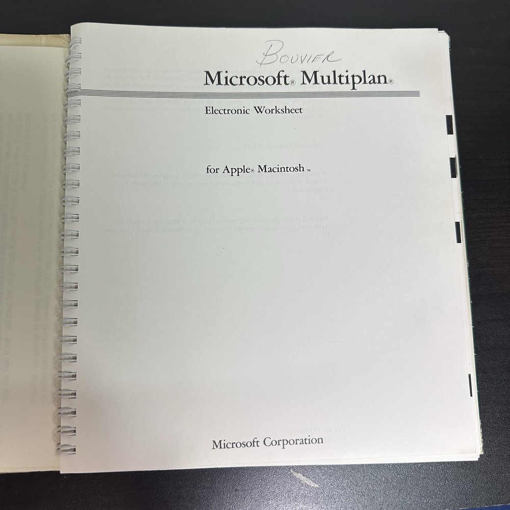 1984 Microsoft MULTIPLAN Manual Spreadsheet Macintosh 128K Vintage Computing