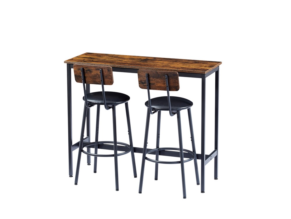 3PCS Bar Table Set Kitchen Dining Breakfast Pub Table + 2 PU Chairs Stools Brown