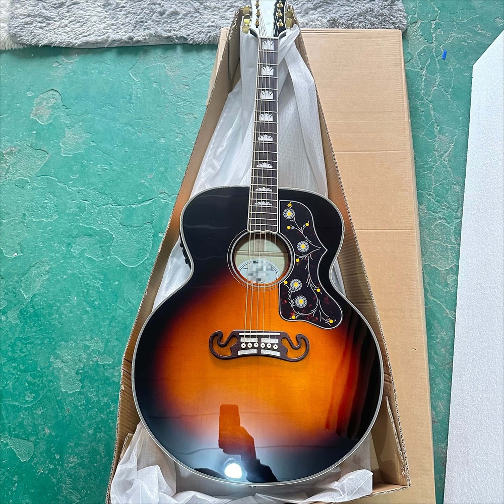 SJ-200 Standard Tri Burst Acoustic Guitar AAA Flame Maple Back 6Strings Ship US