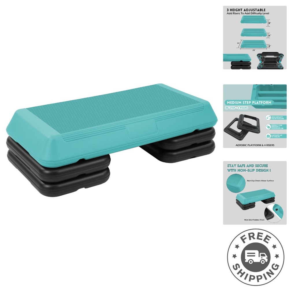 Compact Aerobic Stepper with 4 Stackable Risers - Non-Slip Design for Safety