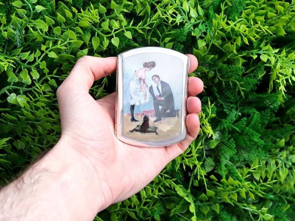 Antique German Silver and Enamel Cigarette Case