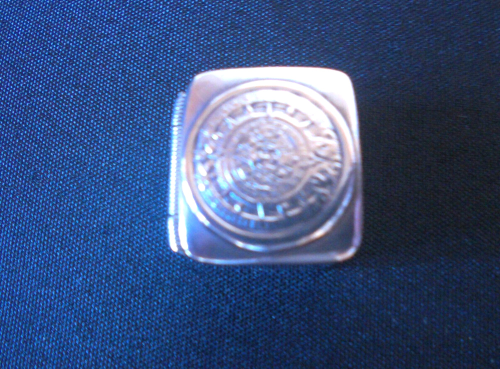 SOLID SILVER PILL POT AZTEC OR MYAN DECORATED COIN STERLING SILVER PILL BOX