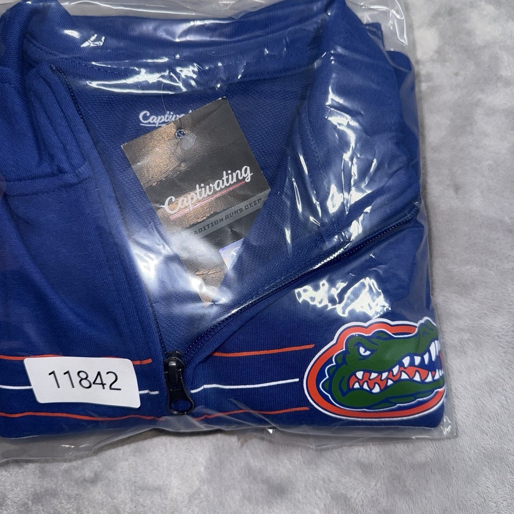 NEW Captivating Medium Quarter Zip Pullover Mens Blue Florida Gators Striped