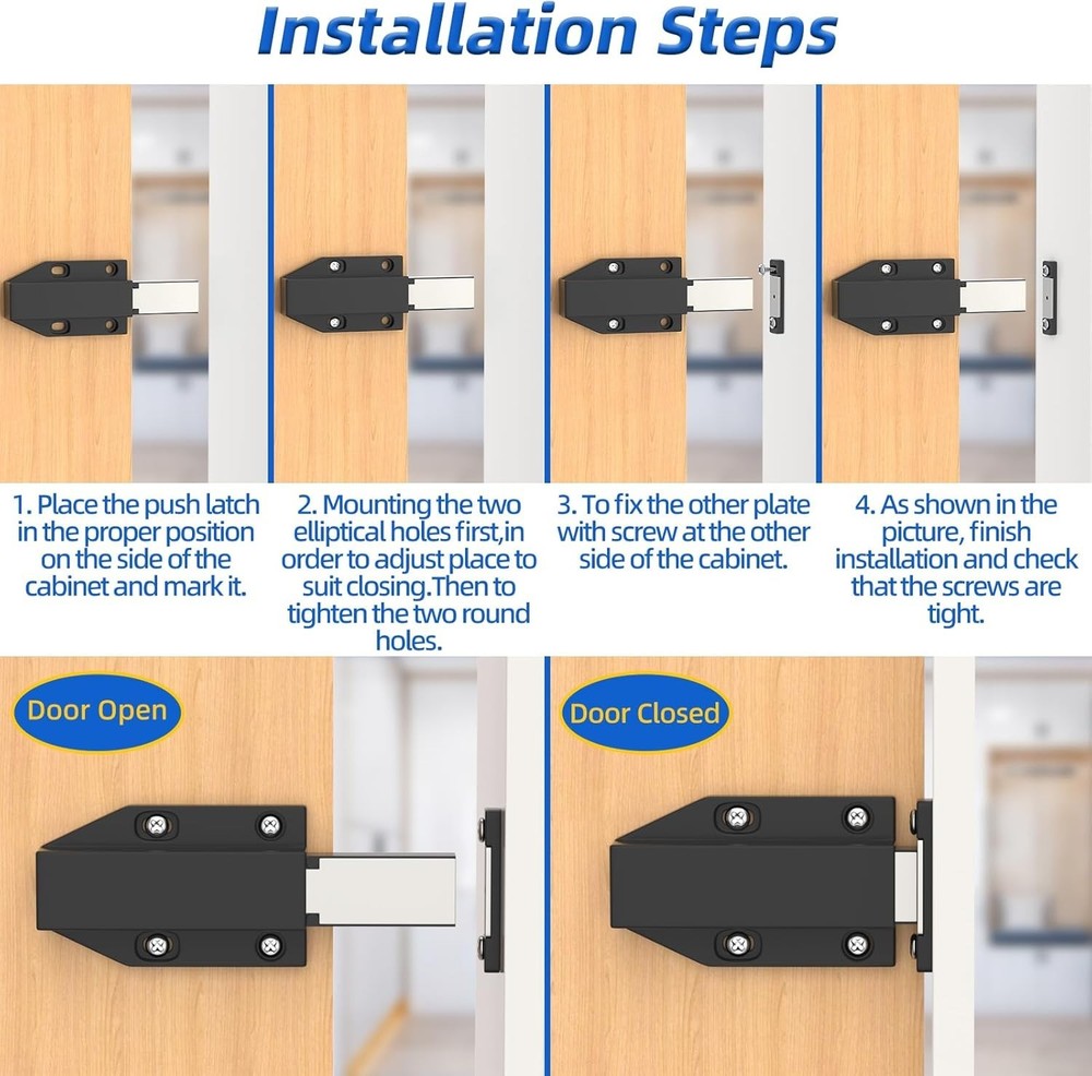 Easy Install Magnetic Push Latches – 4 Pack for Cabinet & Drawer Versatility