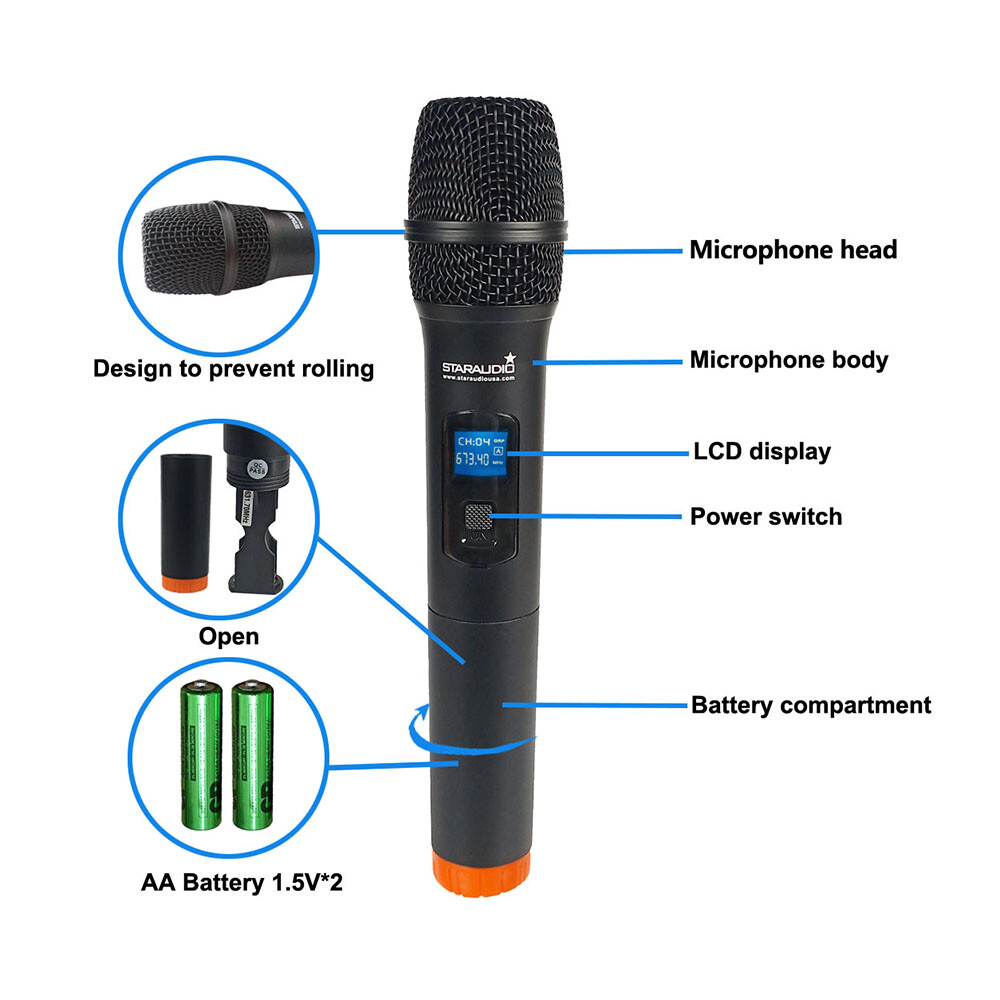 2 Channel UHF Wireless Microphone System 2CH UHF Handheld Microphone Studio Mic