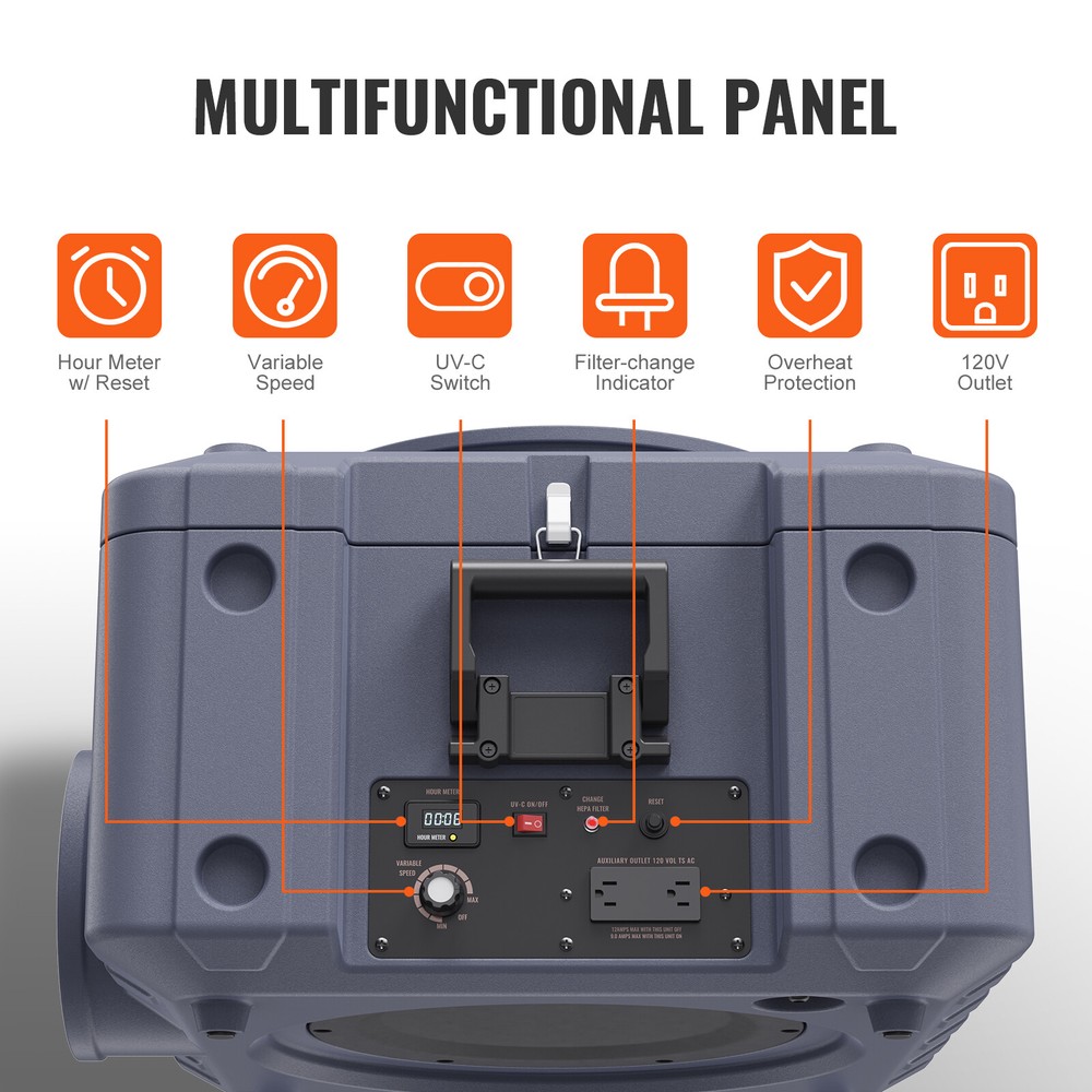 VEVOR 800CFM Air Scrubber with 3 Stage Filtration Stackable Negative Air Machine