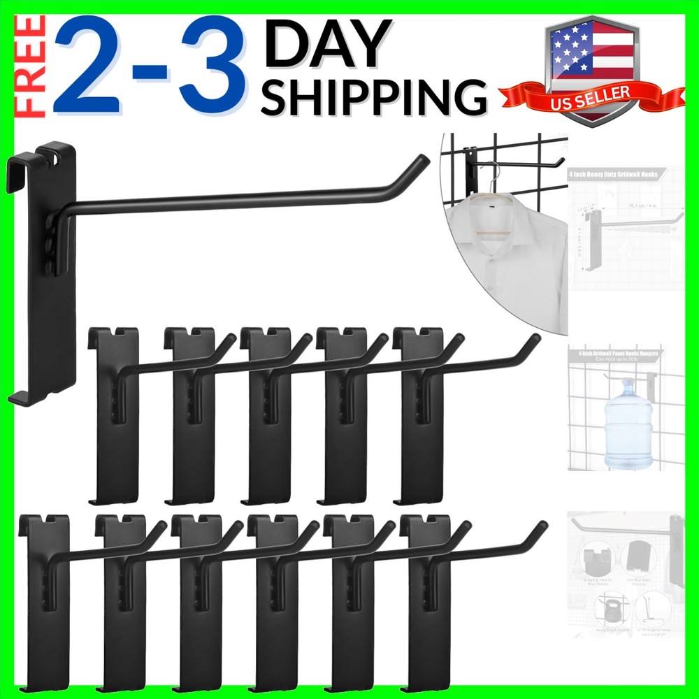 Gridwall Hooks - 4 Inch Heavy Duty Black Display Hooks for Grid Wall Panel Ha...