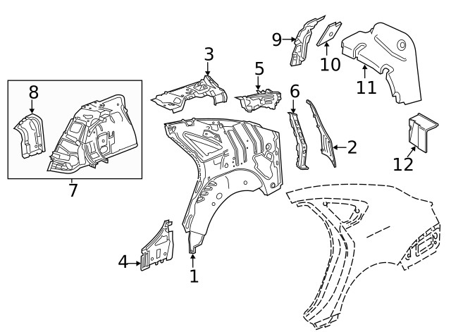 Genuine GM Passenger Side Quarter Inner Panel Brace 20958448