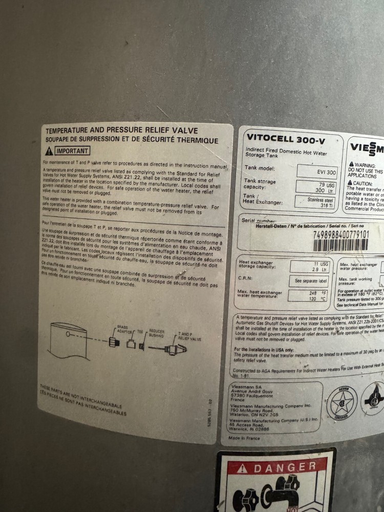 Viessmann Vitocell EVI 300-V Indirect Fired Hot Water Storage Tank 79 Gallons