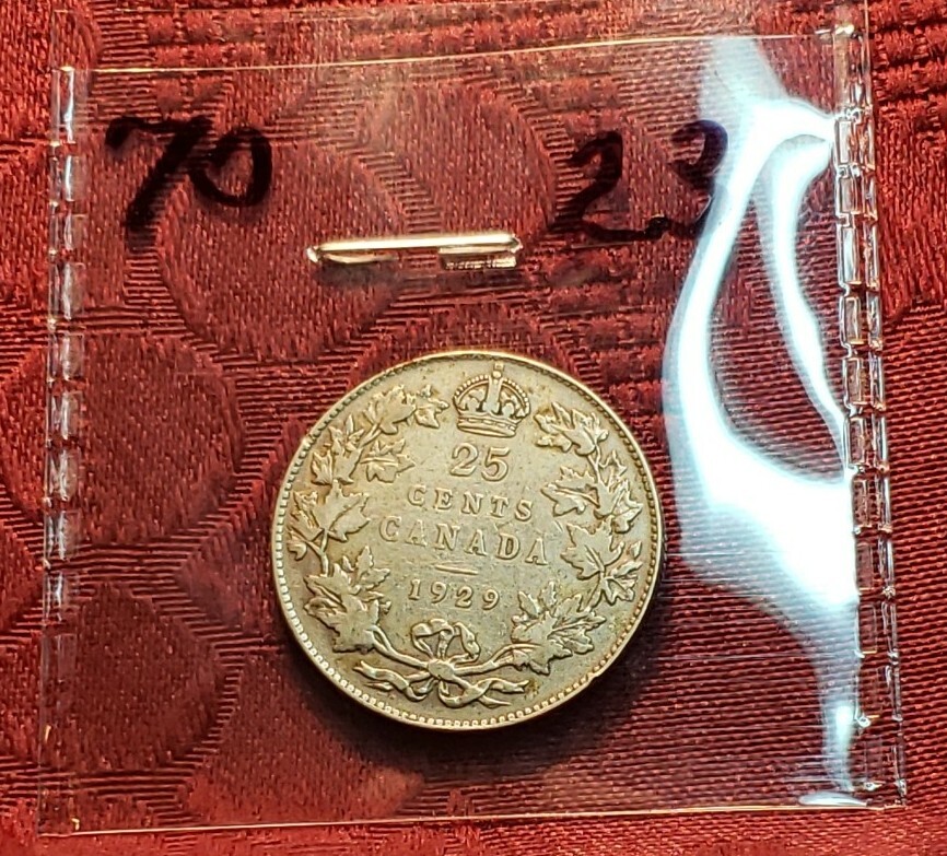 1929 Canada Silver 25 Cents, Free Shipping