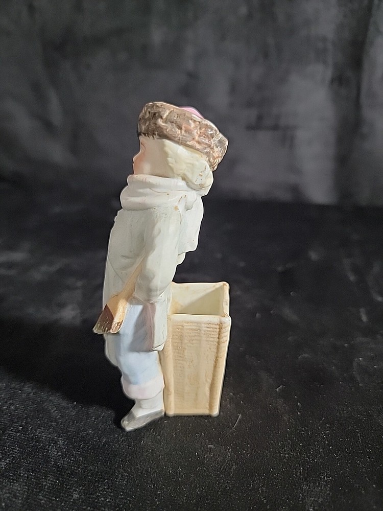 ANTIQUE GERMAN BISQUE MATCH HOLDER STREET SWEEPER BOY