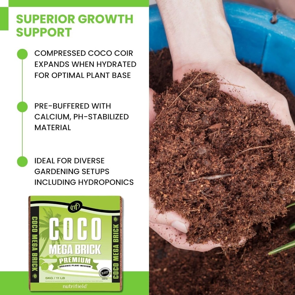 Coco Coir Mega Brick Organic Coconut Coir 11 Pound Coco Fiber Compressed Bloc...