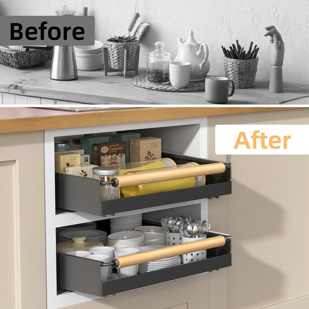 Pull Out Cabinet Organizer, 15.3'' Deep Expandable Slide Out Cabinet Organize...