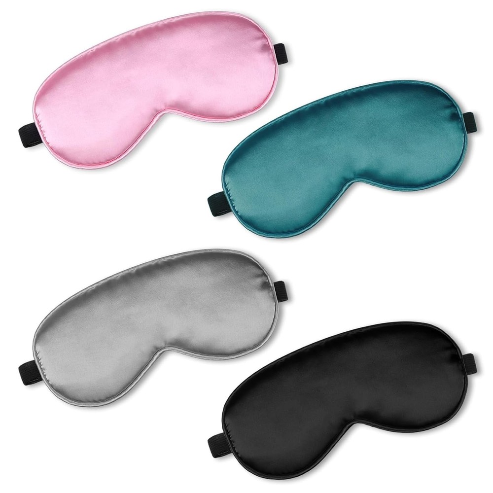 4 Pcs Silk Sleep Eye Masks Smooth Soft Satin Eye Covers with Adjustable Strap...