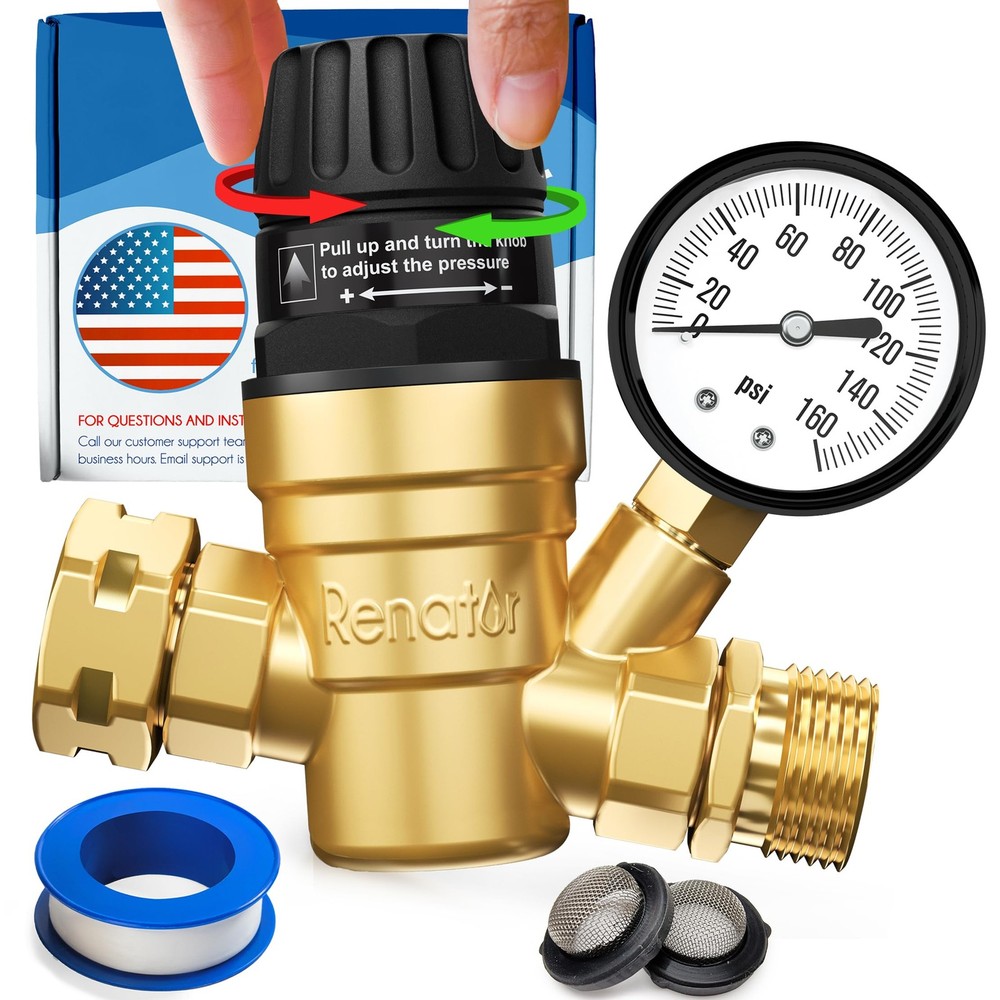 Renator RV Water Pressure Regulator for Camper. Brass 6 inches,