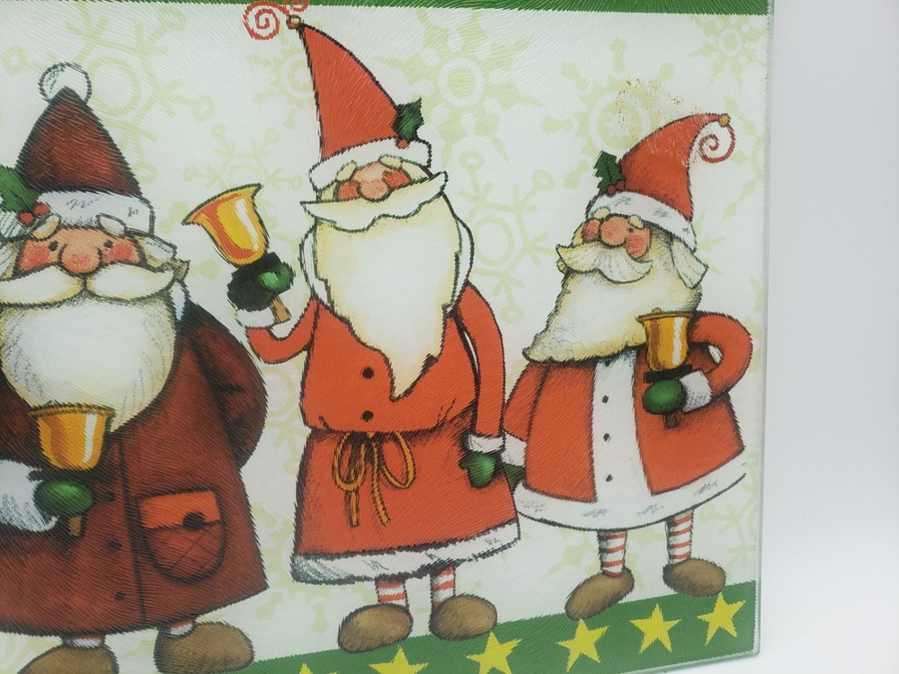Tempered Glass Cutting Board Santas Bell Ringers 9 x 12"