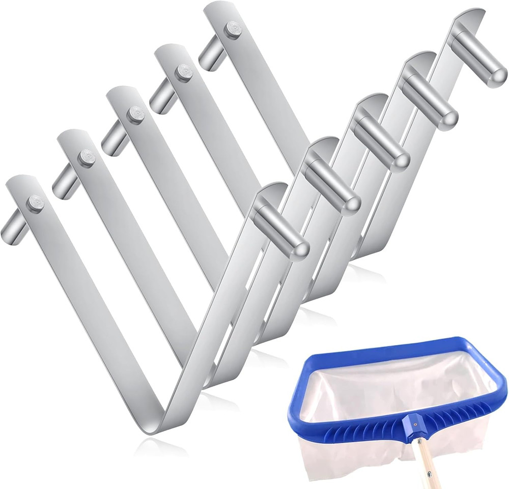 5PCS Pool Pole Clips, V-Shaped Stainless Steel Pool Brush Clip - 304 Rustproof D