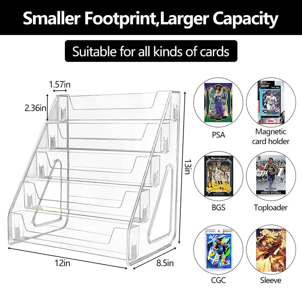 5-Tier Trading Card Display Stand, Card Display Case, Vertical Tabletop Holde...