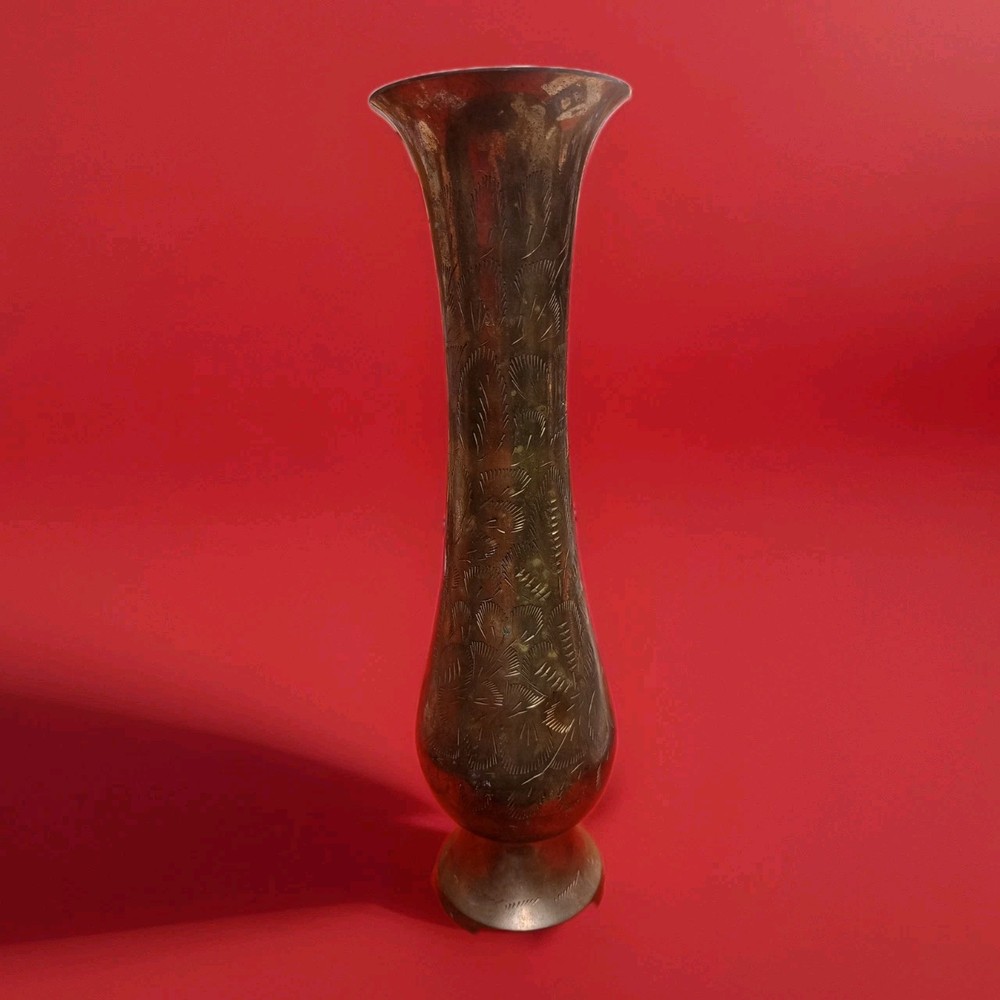 Brass Etched 12" X 3" Vase