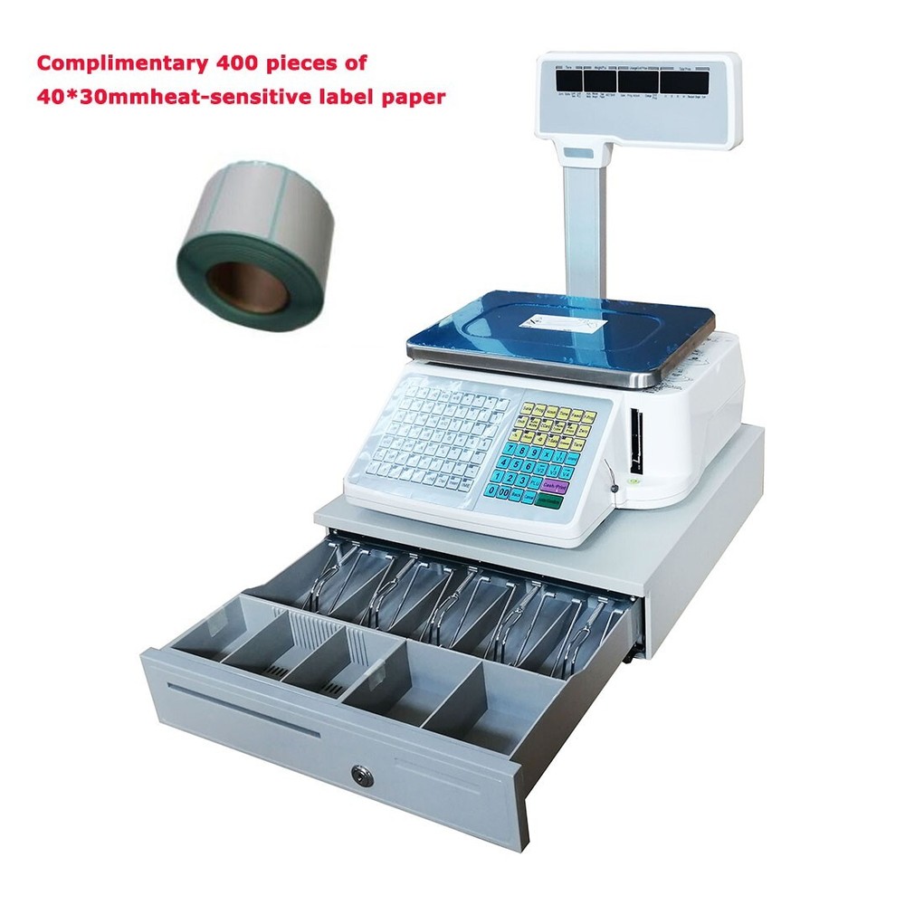 33lbs Digital Price Computing Scale with Cash Box Double-Sided LCD Display&Label