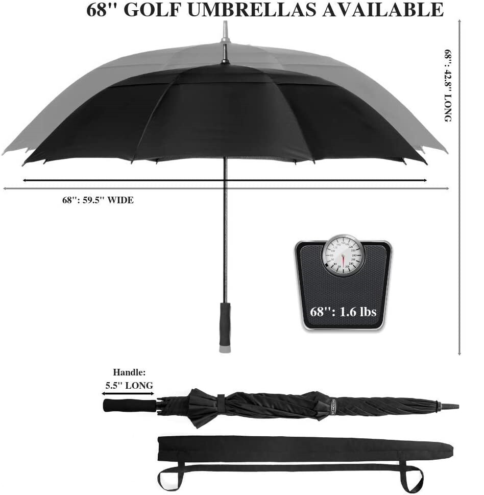 68" Automatic Open Golf Umbrella XL Vented Waterproof Windproof Double Canopy